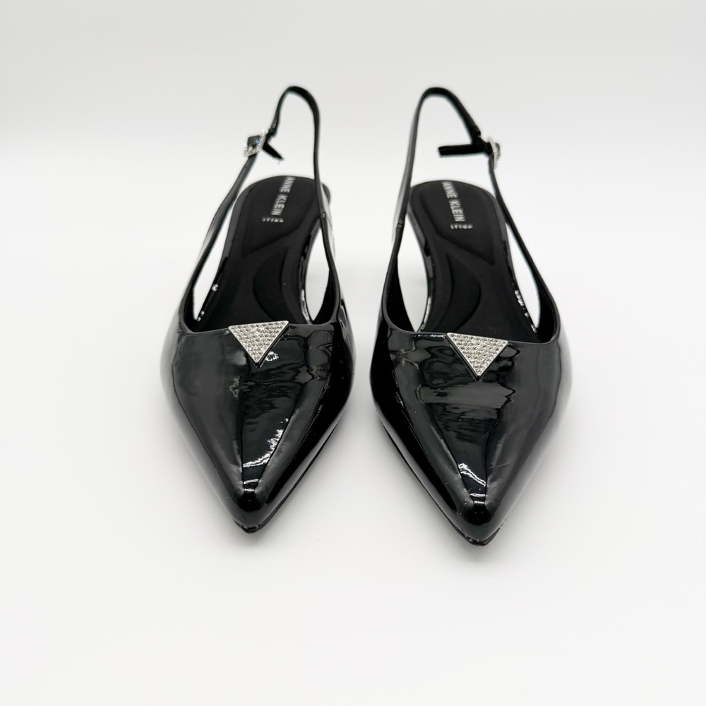 Anne Klein Iset Slingback Pointed Toe Kitten Heel Pumps Patent Black 11 NEW - Picture 4 of 15